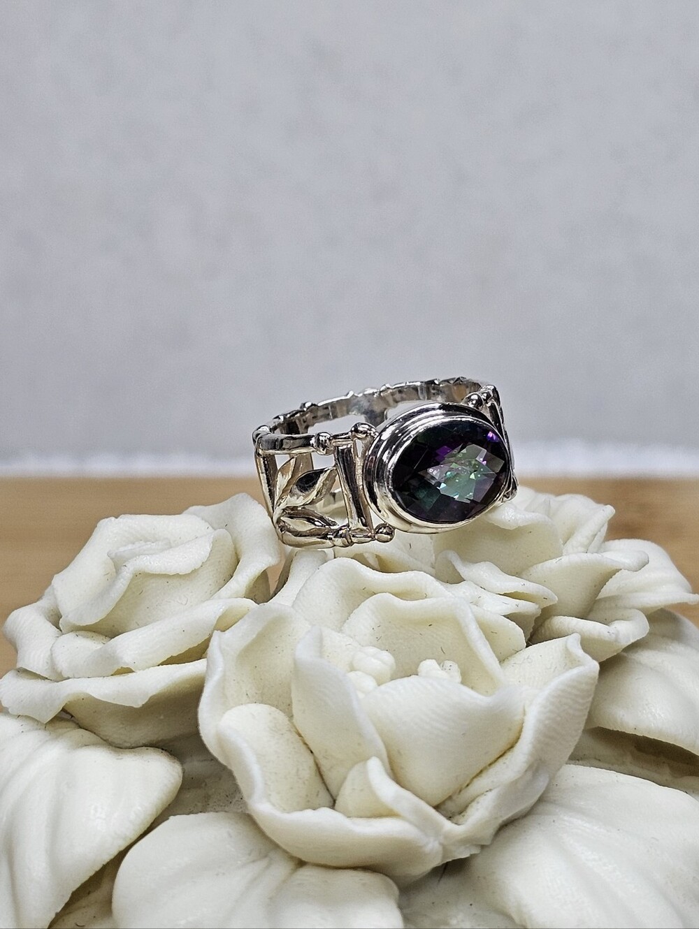 Oval Mystic Topaz 925 Silver Ring Size 6.75 - Picture 2 of 9